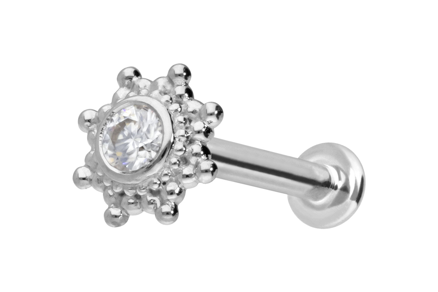 14 Karat Gold Labret Piercing mit Innengewinde MOISSANIT-SONNE